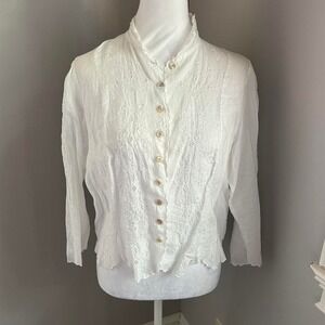 Cabi white linen lace button up